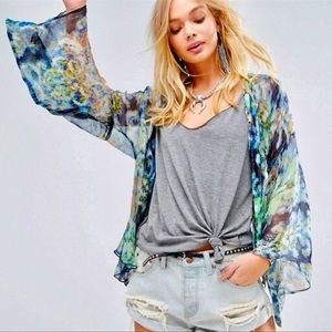 Free People Fluer De Lis Printed Kimono Top, Navy